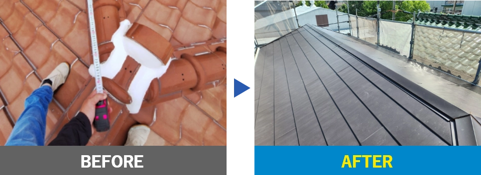 尼崎市　葺き替え工事による雨漏り修理