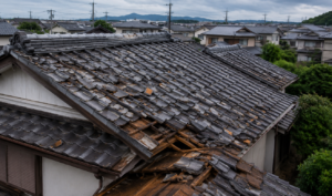 台風や強風による屋根の破損と火災保険で修理できる可能性を示すイメージ